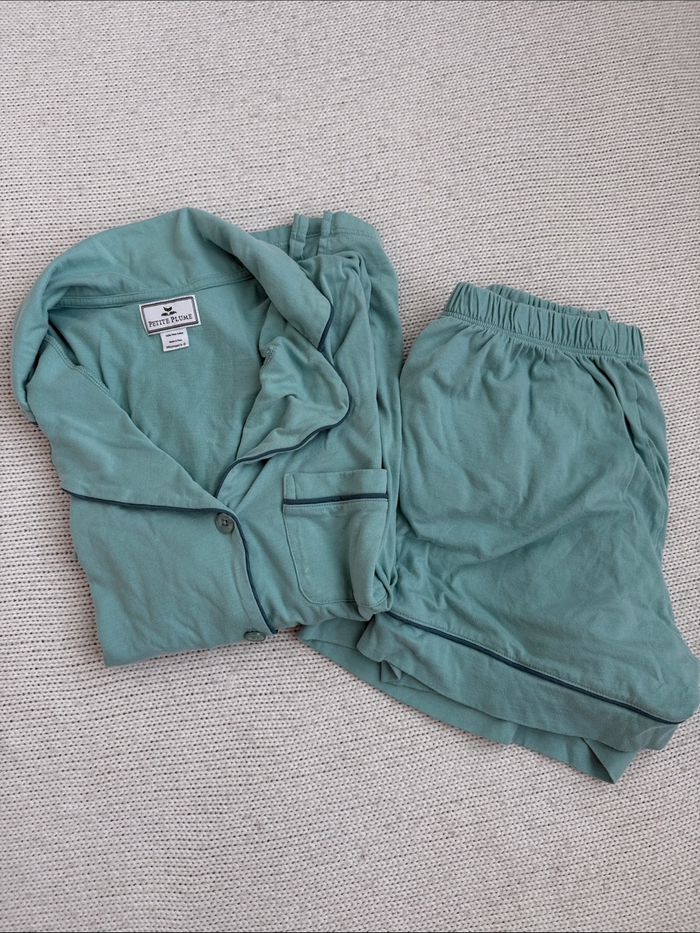 Petite Plume 100% Pima Cotton Short Pajama Set Green Size Small